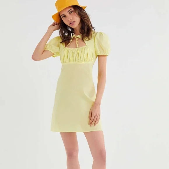 strapless open back dress Abigail Mini Dress ~ Pale Yellow Taffeta – Show Me Your Mumu main image 0